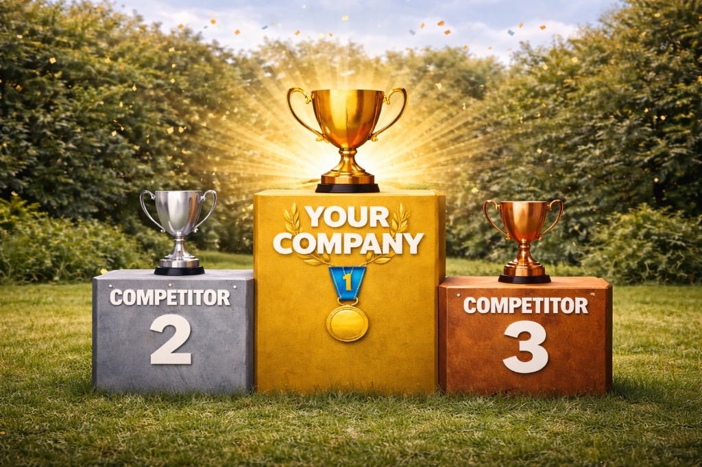 Winners podium showing your lawn company in first place ahead of competitors