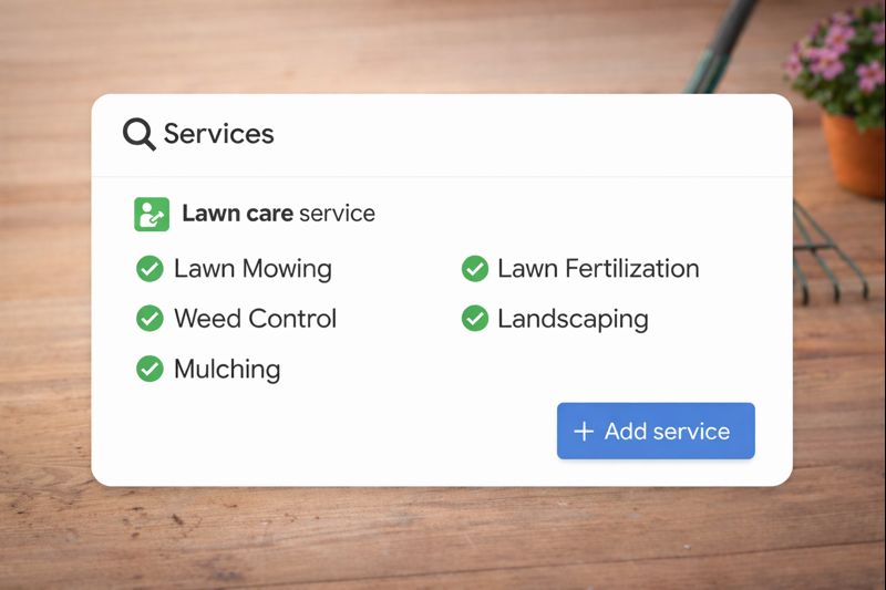 Google Business Profile services list showing lawn care services