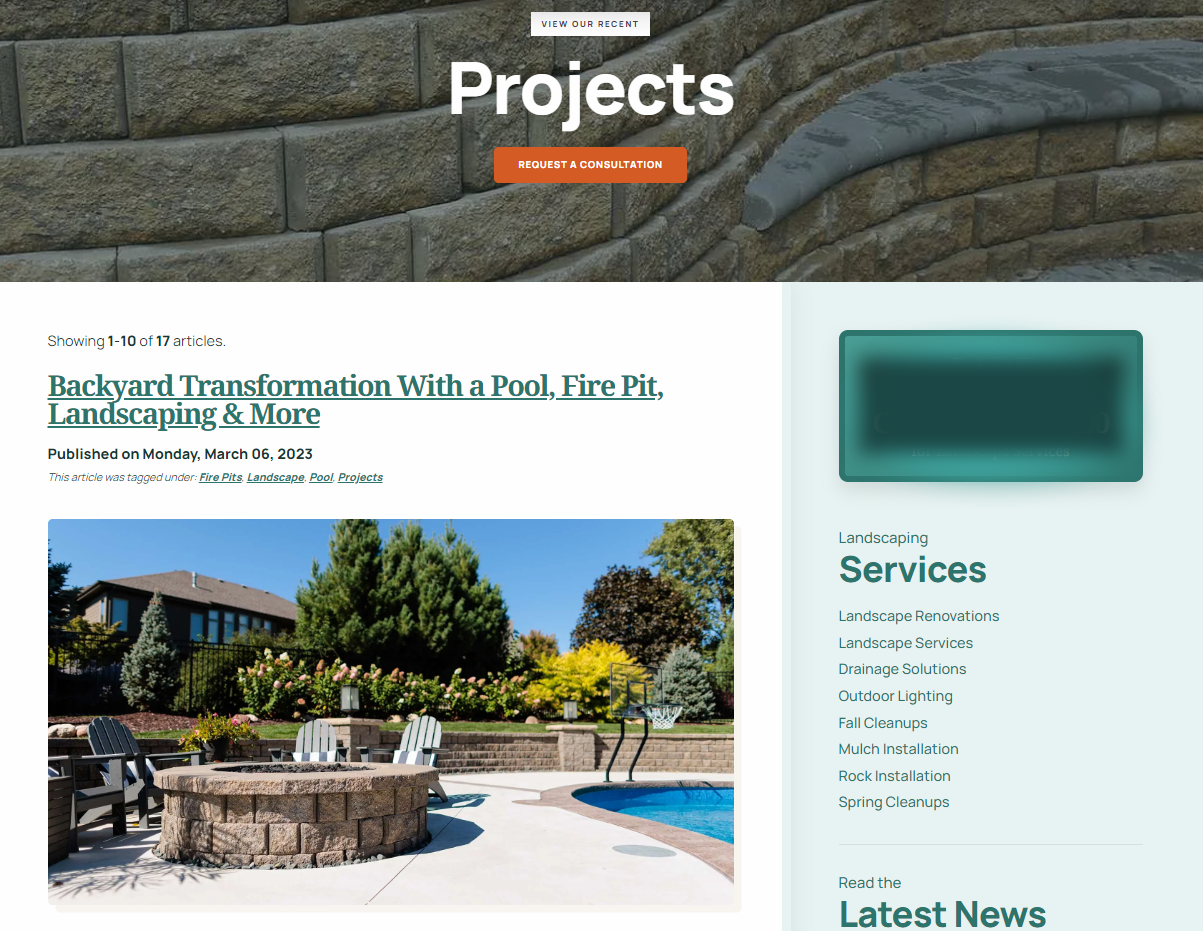 Example of a project case study page showcasing landscaping work