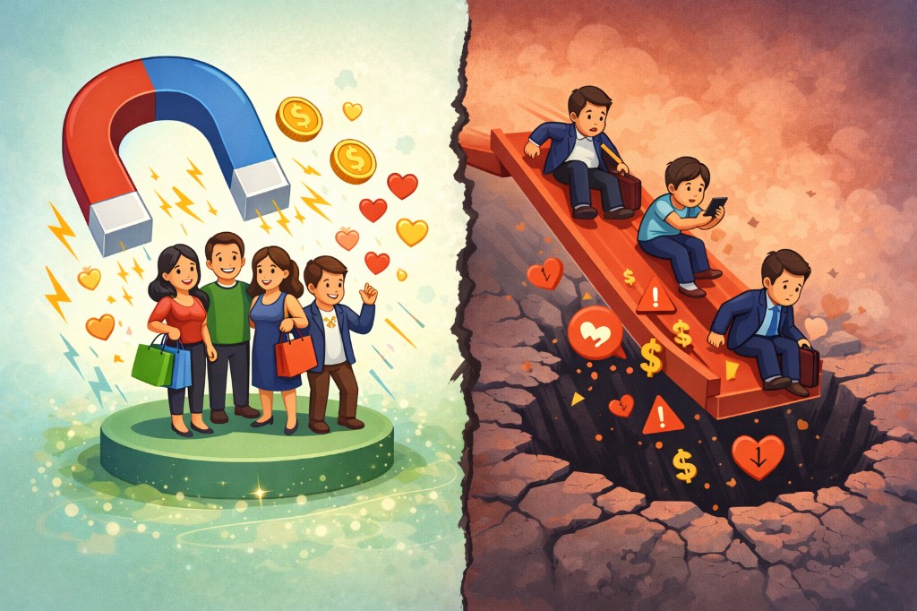 Illustration contrasting customer retention with churn for lawn and landscape recurring revenue