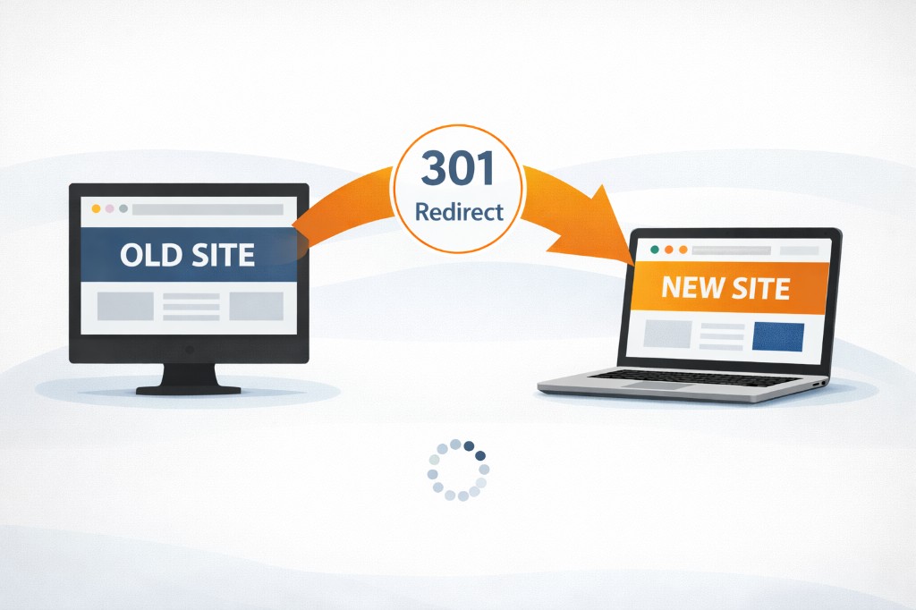 Website migration from old site to new site using a 301 redirect to preserve SEO rankings