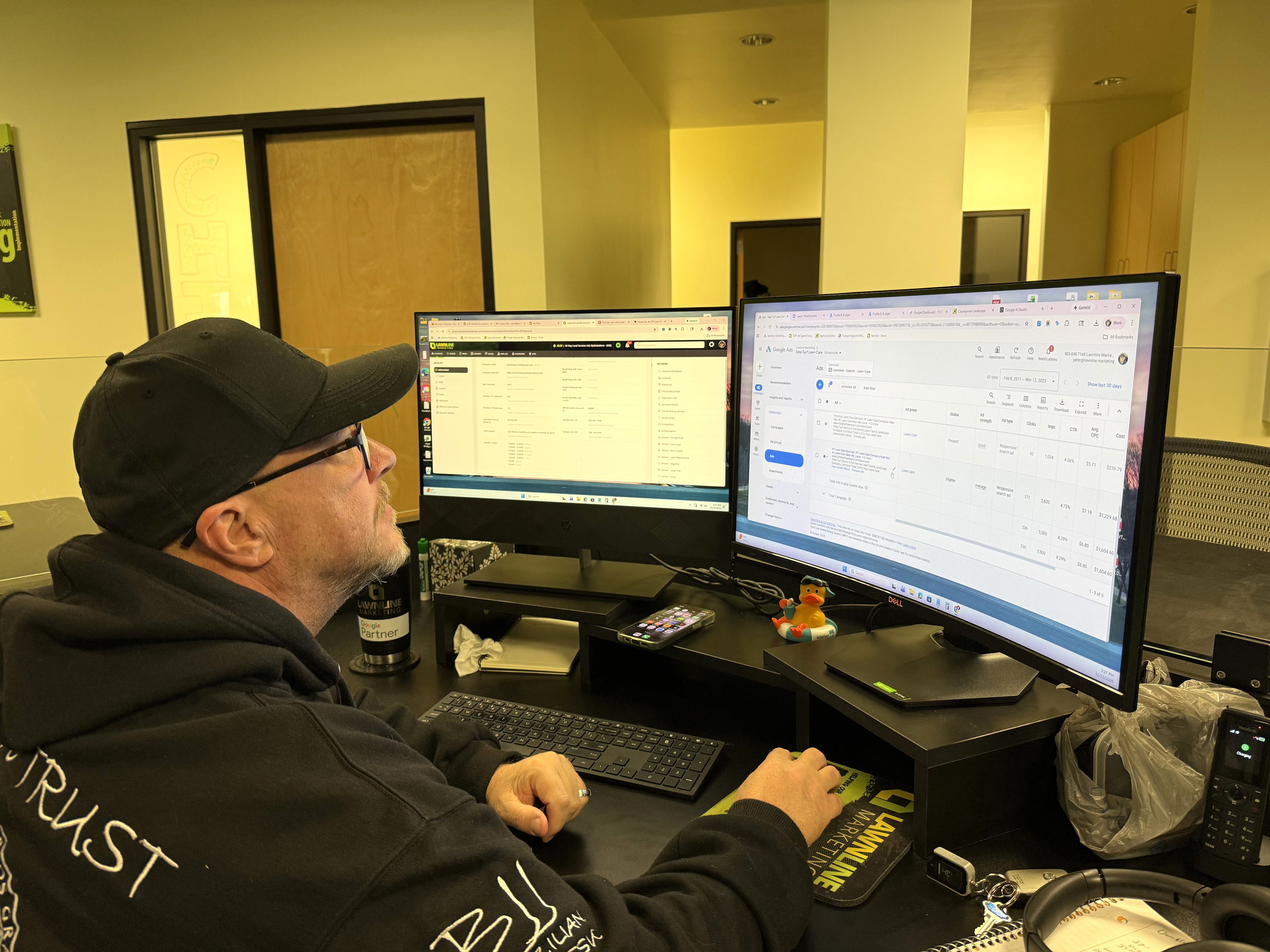 Lawn maintenance team in action