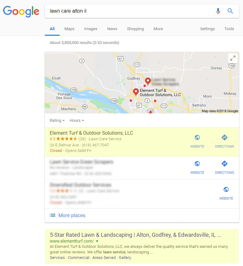Screenshot: Google ranking organic SEO.