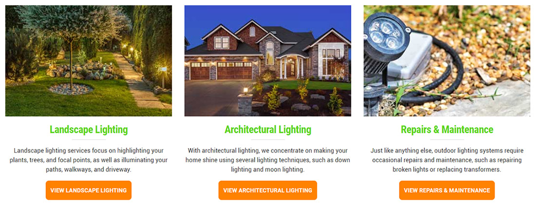 Screenshot: Outdoor lighting services on website page.